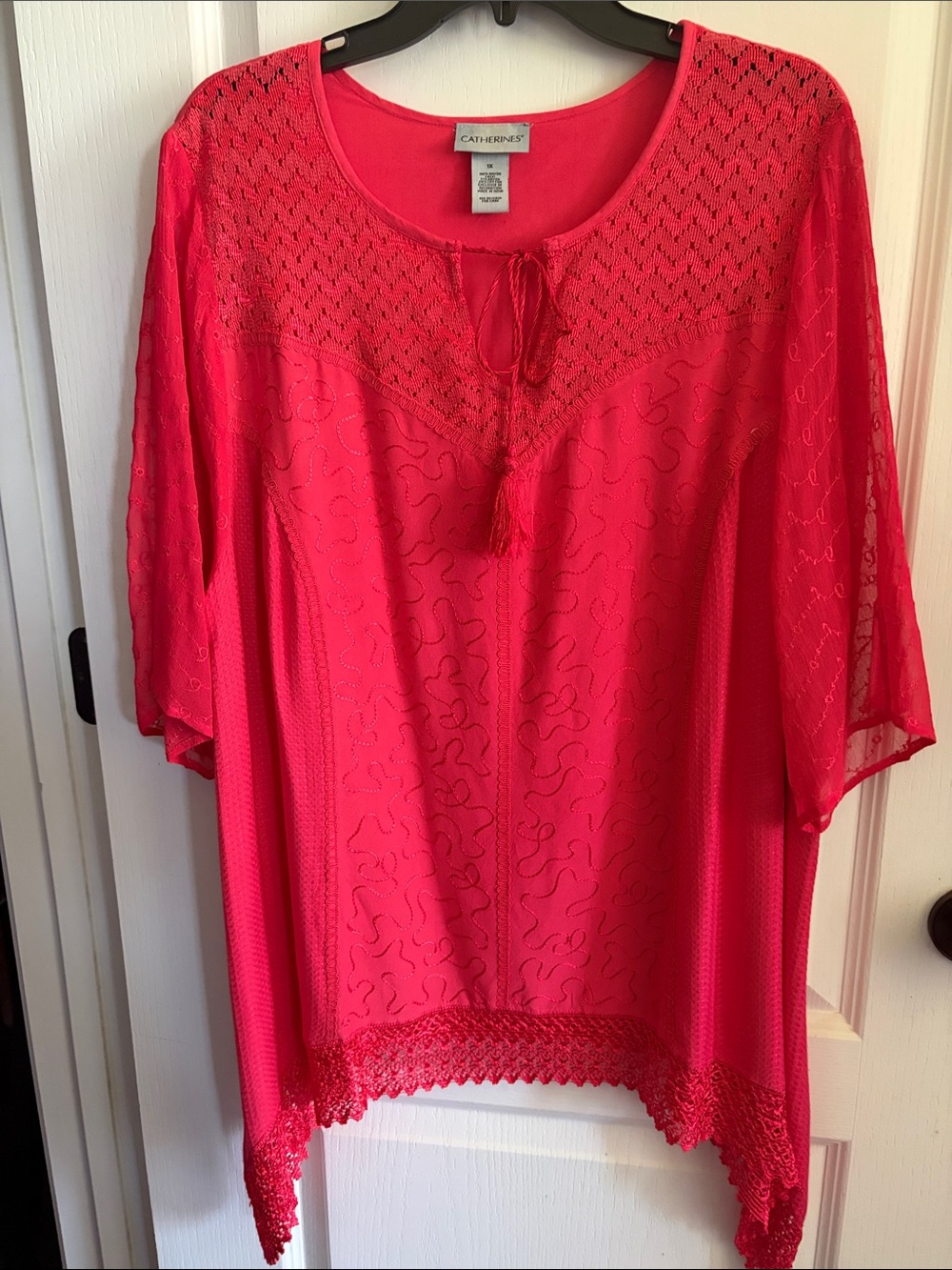 Cat & Jack Plus Size Pink Lace-Trim Peasant Blouse